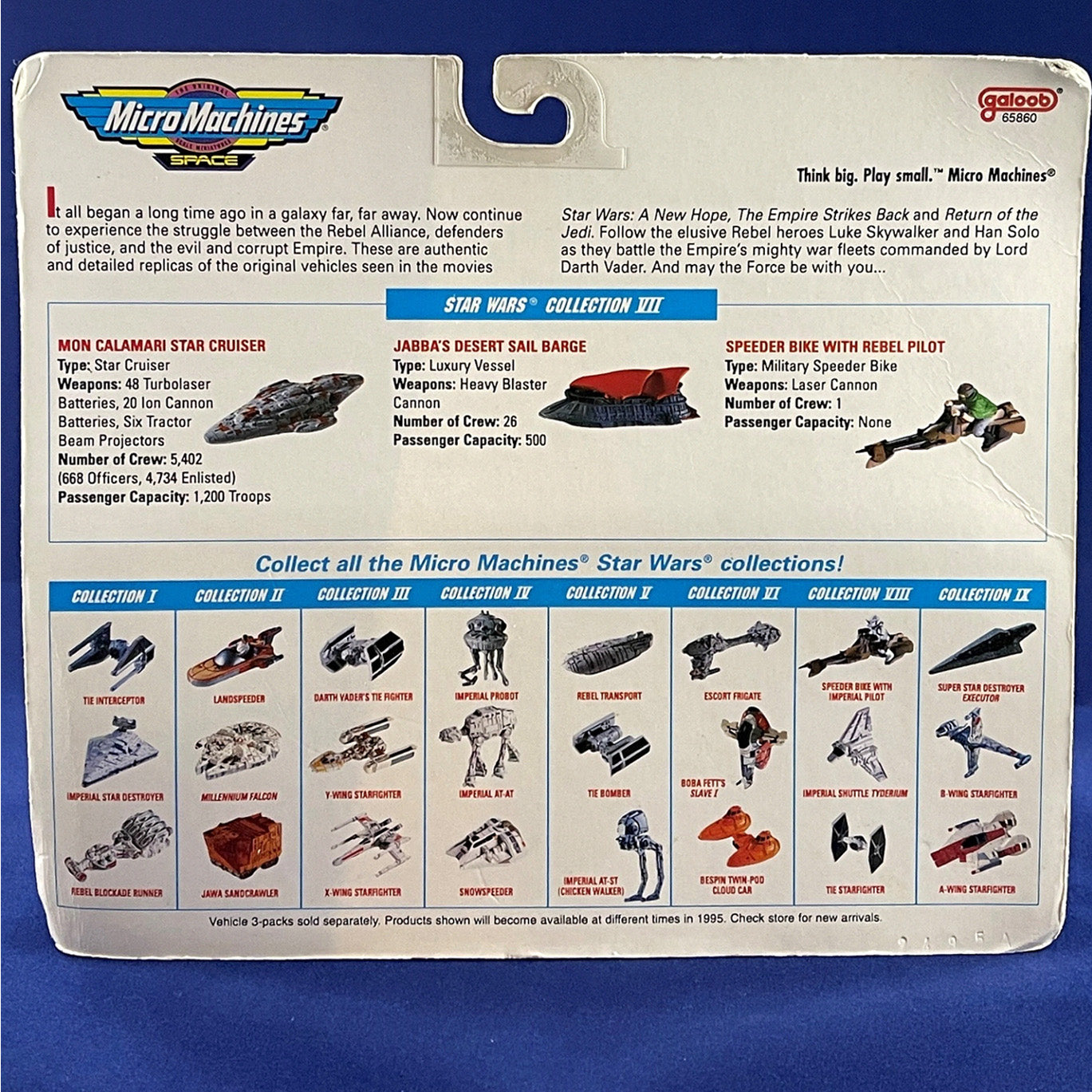 Star Wars Micro Machines space collection VII.  Mon Calamari Star Cruiser, Jabba’s Desert Sail Barge, Speeder Bike with Rebel Pilot