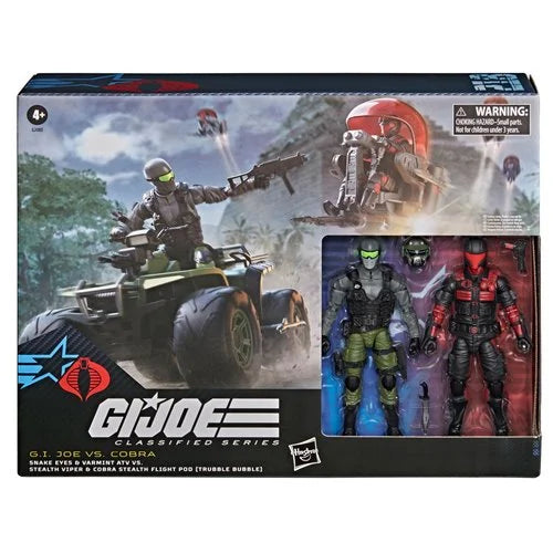 G.I. Joe Classified Series Snake Eyes & Varmint ATV vs. Stealth Viper & Cobra Stealth Flight Pod (Trubble Bubble) Set