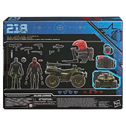 G.I. Joe Classified Series Snake Eyes & Varmint ATV vs. Stealth Viper & Cobra Stealth Flight Pod (Trubble Bubble) Set